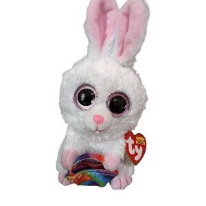 New TY Beanie boo Rabbit Sunday sparkle eyes rainbow basket  Easter  9" …